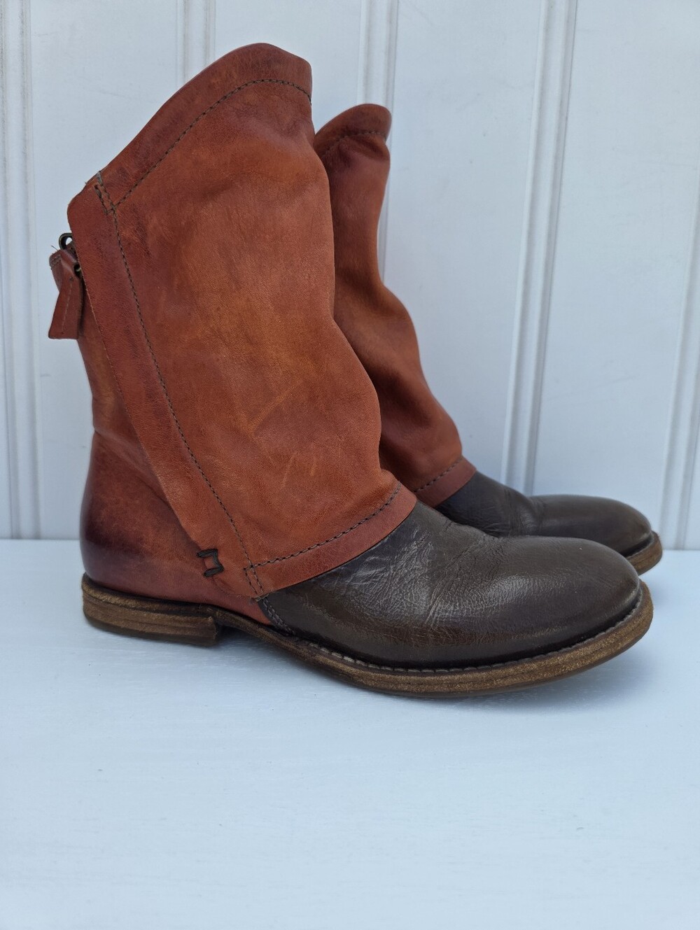 A.S.98 Leather Boho Biker Slouchy Ankle Boots Size EU 37